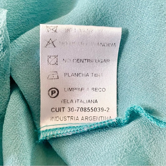 Sheer Silk Turquoise V-Neck Blouse, Women’s Size M - Picture 8 of 12